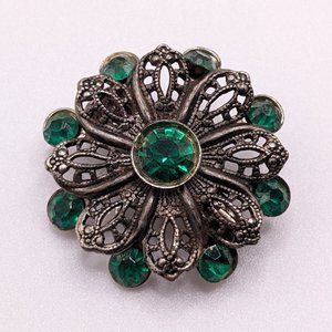 antique marcasite flower brooch w/ green stones